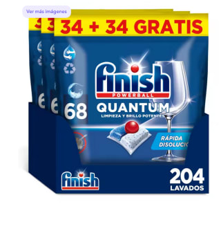 Finish Powerball Quantum 204 lavados 3x68 para Lavavajillas Limpieza y Brillo Potentes Aroma Regular Formato por 26,26€