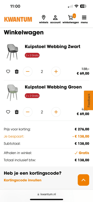 2+2 gratis op populaire (tuin)stoel Webbing bij Kwantum
