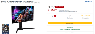 Gigabyte AORUS FO27Q3 - LED-Monitor - 27" OLED voor €689 bij Alternate