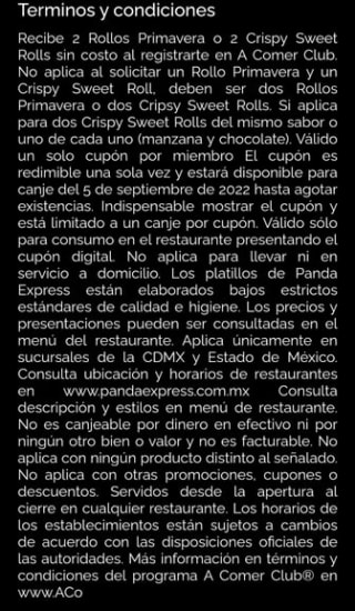 2 Rollos Primavera Gratis o 2 Crispy Sweet Rolls en Panda Express en A Comer Club