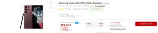 Smartphone 6,8" Samsung Galaxy S22 Ultra 512 Go Bordeaux à 558€