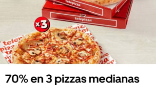 70% descuento en 3 pizzas medianas Telepizza por solo 15,30€