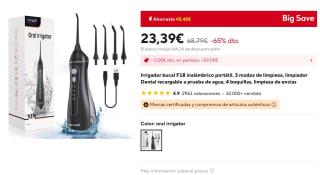 Irrigador bucal F18 inalámbrico portátil, 3 modos + boquillas por 23,99€