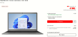 PEAQ PNB C151V - 15.6 inch - Intel Celeron - 4 GB - 128 GB voor €99 bij de MediaMarkt