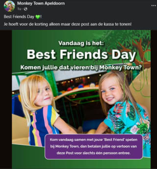 1+1 persoon gratis entree bij Monkeytown (diverse vestigingen)