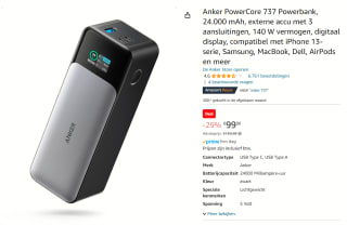 Anker PowerCore (40W) Power Delivery 3.1 Powerbank 24.000 mAh voor €100 bij Amazon