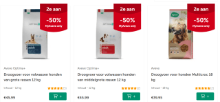 2e aan 50% korting op hondenbrokken bij Aveve