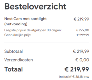 Google Nest Cam met spotlight (netvoeding) voor €219,99 in de Google Store