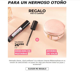 Regalo mascara pestañas o joyero de viales por compras en Yves rocher