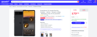 Smartphone 5G Google Pixel 6a à 173,66€
