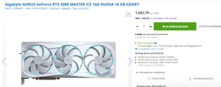GIGABYTE AORUS GeForce RTX 5080 MASTER ICE 16G grafische kaart voor €1.692,79 bij Max ICT