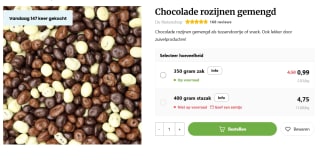 350 Gram Chocolade Rozijnen Gemengd voor €0,99 bij de Noten shop