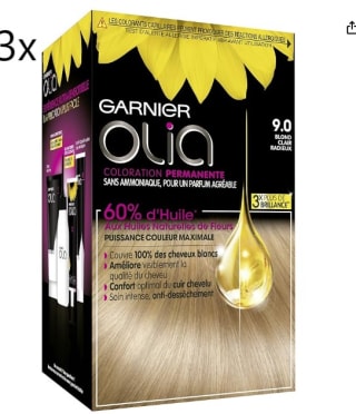 3ud x Garnier - Olia - Coloration Permanente à l’Huile Sans Ammoniaque Blond - 9.0 Blond Clair Radieux por 11,88€