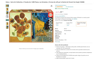 2 Puzzles de 1.000 Piezas, Los Girasoles y Terraza de café por la Noche de Vincent Van Gogh de la marca Educa por 9€