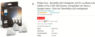 Philips Hue White Ambiance GU10 3-pack voor €42,99 bij Amazon