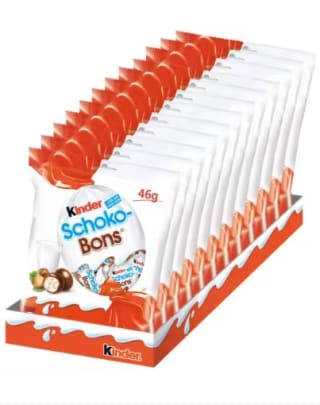 Kinder Schoko-bons caja 12 bolsas de 46g chocolate relleno de crema de avellana por 13,25€