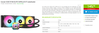 Corsair iCUE H150i ELITE CAPELLIX XT waterkoeler voor €145,90 bij Megekko