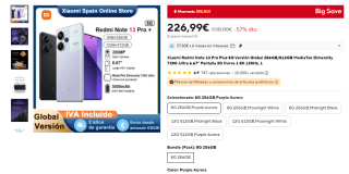 Xiaomi Redmi Note 13 Pro Plus 5G Versión Global 256GB por 226,99€ envío desde España