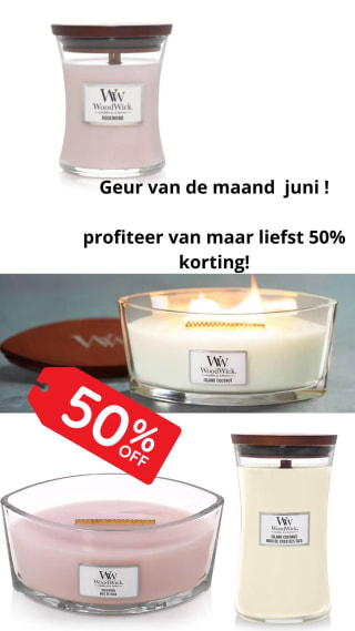 50% korting op de Rosewood en Island Coconut Woodwick kaarsen