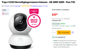 TP-Link Tapo C220 Pan & Tilt voor €23,90 bij Bol.