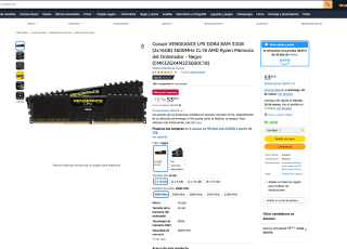 Corsair VENGEANCE LPX DDR4 RAM 32GB (2x16GB) 3600MHz CL18 por solo 53,99€