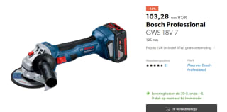 Bosch Professional GWS 18V-7 Accu haakse Slijper Basic Body voor €103,28 bij Galaxus