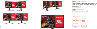 2 Monitores LG UltraGear QHD de 31.5'' con 165Hz, 1ms MBR + 3 meses de garantía por 386,85