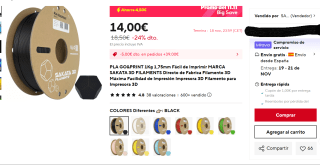 Filamento 3D Sakata 3D filamento PLA Go&Print 1,75mm 1kg por 14€