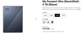 Western Digital My Passport Ultra (Recertified) - 4 TB (Blauw) voor €61,99
