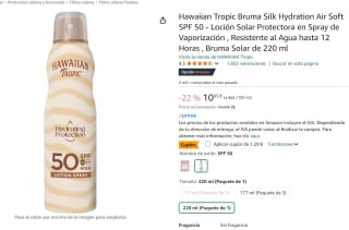 Hawaiian Tropic Bruma Silk Hydration Air Soft SPF 50 - Loción Solar Protectora en Spray por 9,75€
