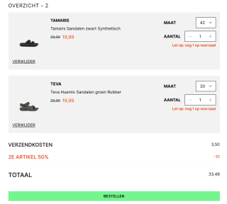 2e artikel 50% korting op alle sale bij Ziengs