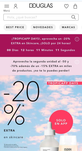 -20% de Descuento Extra cuidado de la piel en Douglas.