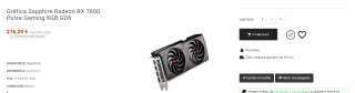 Tarjeta Gráfica Sapphire Pulse AMD Radeon RX 7600 8GB por 276,20€