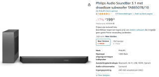 Philips The One Soundbar 3.1 met draadloze subwoofer voor €199 bij Amazon