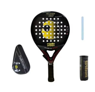 Pala de Pádel Middle Moon Eclipse 7 Carbon Gold Black Series (Made In Spain) + Funda Pádel Manía + Protector + Bote de Pelotas Wilson por solo 54,31€