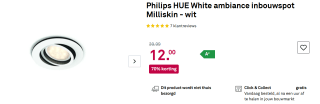 Philips Hue inbouwspot Milliskin wit GU10 5W voor €12 bij Karwei