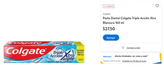 Colgate Triple Acción Xtra Blancura 160ml por $20 en Walmart