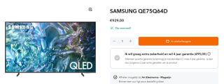 Samsung QE75Q64D - 75 inch QLED - SMART - 4K - 2024 voor €929 bij Artelectronics