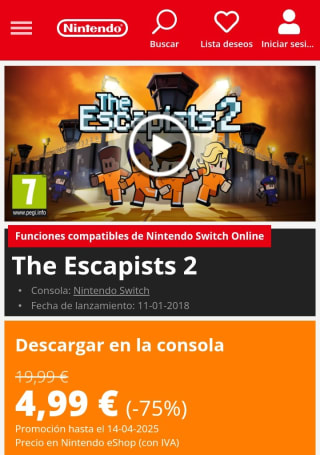 The Escapists 2 Nintendo Switch por 4,99€.