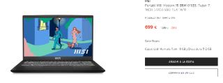 Ordenador Portátil MSI Modern 15 B5M-016ES, Ryzen 7, 16GB, 512GB SSD, 15,6", W11 por 699€