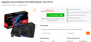 Gigabyte AORUS Radeon RX 6800 MASTER 16GB grafische kaart voor €499 bij Yorcam