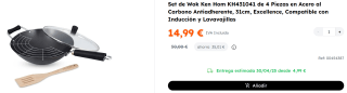 Set de Wok Ken Hom KH431041 de 4 Piezas en Acero al Carbono Antiadherente, 31cm por 14.99€