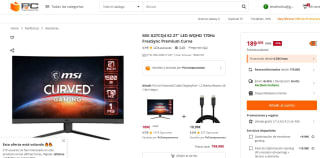 Monitor MSI G27C4X 27" LED FullHD 250Hz FreeSync Premium Curvo por 189€