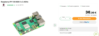 Raspberry Pi® 5 B 8GB 4 x 2.4GHz voor €36,30 bij voelkner.de