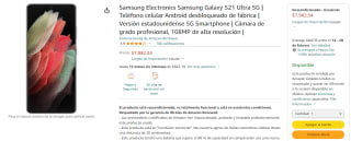 Samsung S21 Ultra 128GB Reacondicionado por $7,982 en Amazon