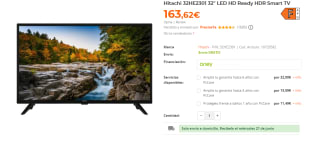 Television Hitachi 32HE2301 32" LED HD Ready HDR Smart TV por 163.62€