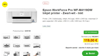 Epson WorkForce Pro WF-M4119DW A4 inkjetprinter voor €119 bij Proshop