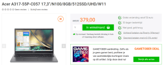 Acer Aspire 3 17 A317-55P-C057 laptop voor €379 bij Yorcom