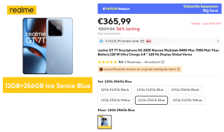 Realme GT 7T - 512GB - IceSense Blue voor €365 bij Aliexpress