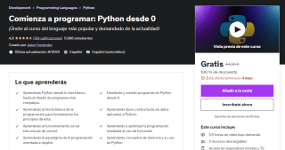 Curso Gratis Comienza a programar: Python desde 0 en Udemy